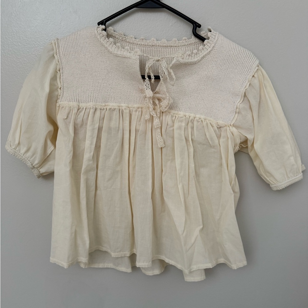 Cream Women's Top with Lace Detail